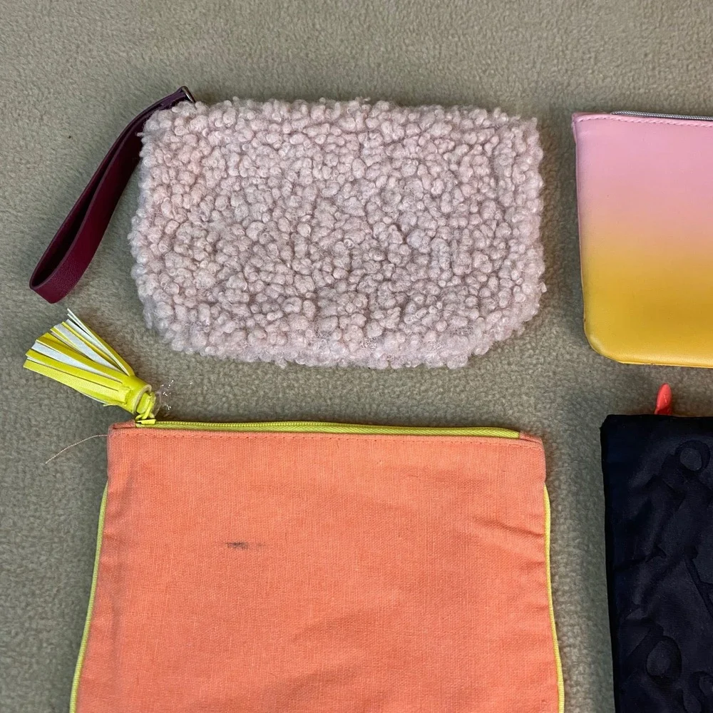 Ipsy Makeup Bag 7pc Sherpa Travel‎ Passport Eyelash Ombre Cosmetic Pouches GUC